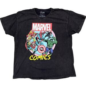 Marvel Comics T-Shirt XL Retro Avengers Acid Wash Mineral Wash Faded Black